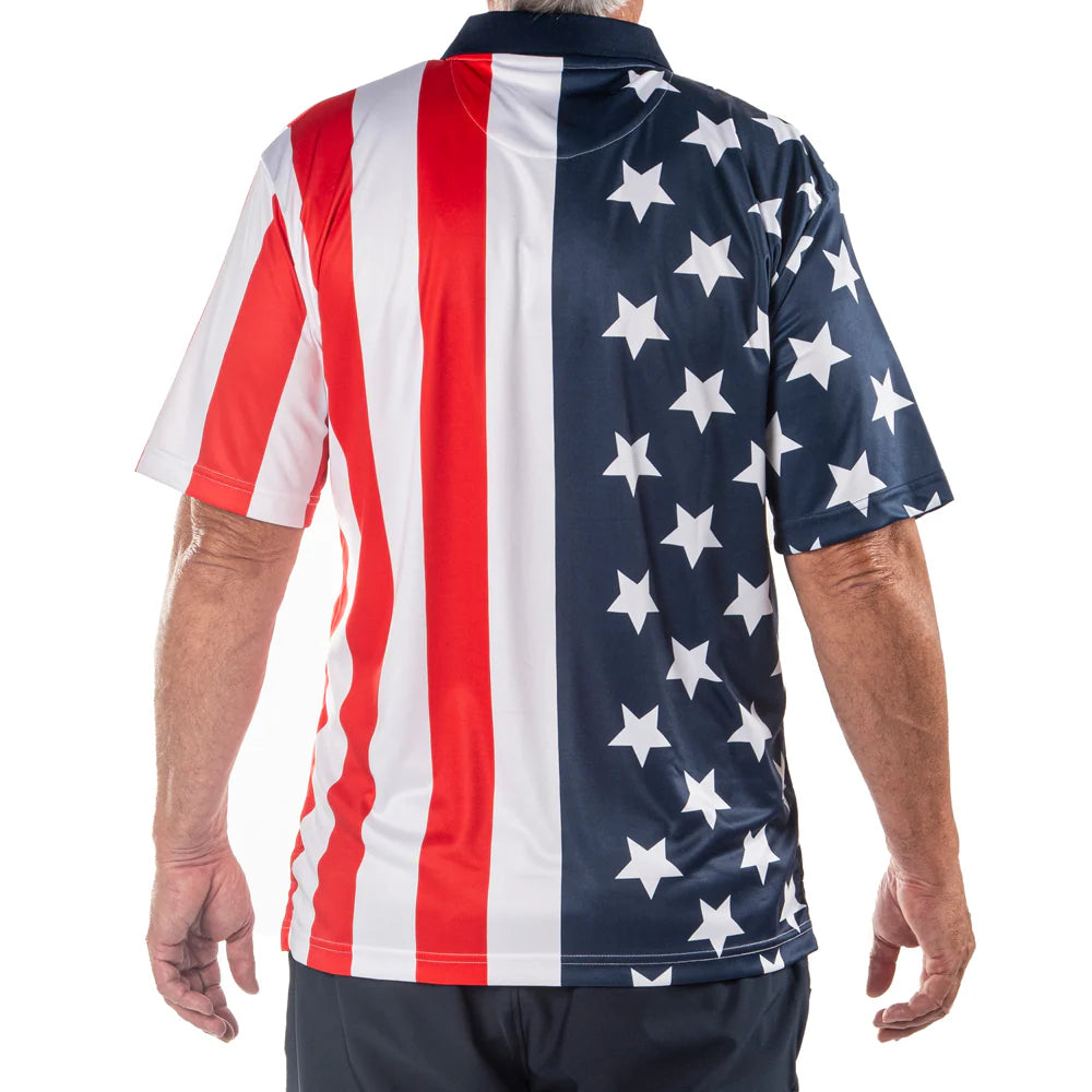 Men's Performance Navy Golf American Flag Shirt