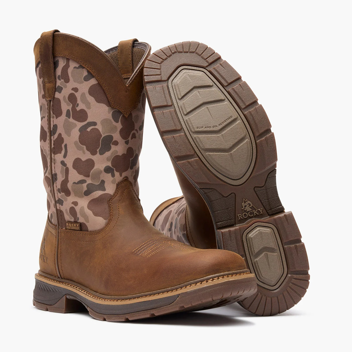 camo brown leather men's boot