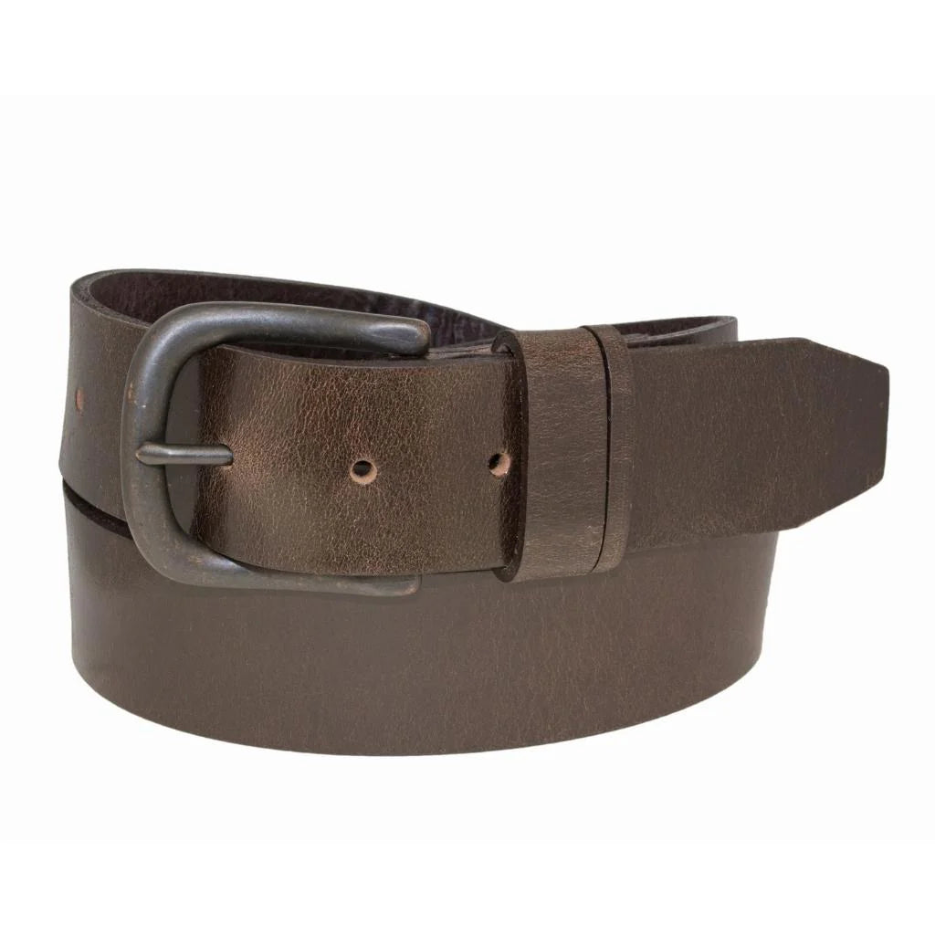 Silver Men's Dark Brown Genuine Leather Belt With Split Loop
