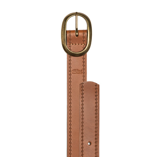 Silver Genuine Leather Tan Cog Edge Embossed Belt