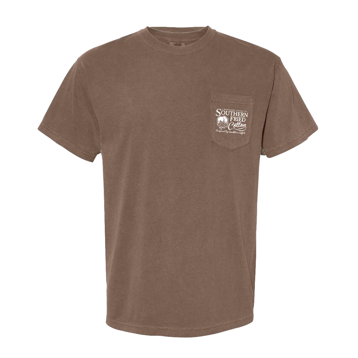 A brown short-sleeve t-shirt shown from the front