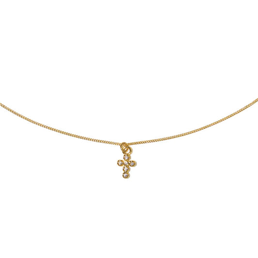 Demi-Fine 18K Gold Dainty Diamond Cross Pendant Necklace