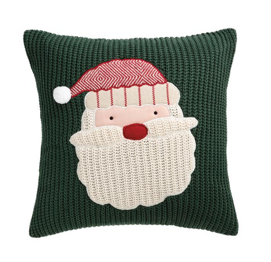 Santa Green Knit Christmas Pillow