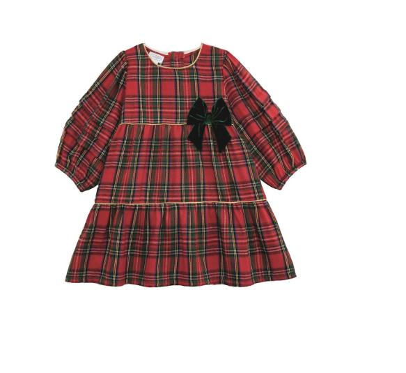 Girls Tartan Tier Red Plaid Dress