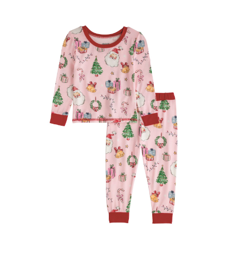 Girls Pink Christmas Pajama Set