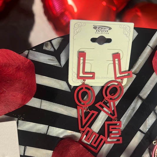 Love Dangle Earrings- Red
