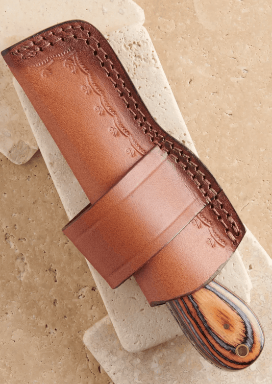 Circle SH Cutlery Stainless Blade And Wood Handle Castrations Knife With Leather Sheath