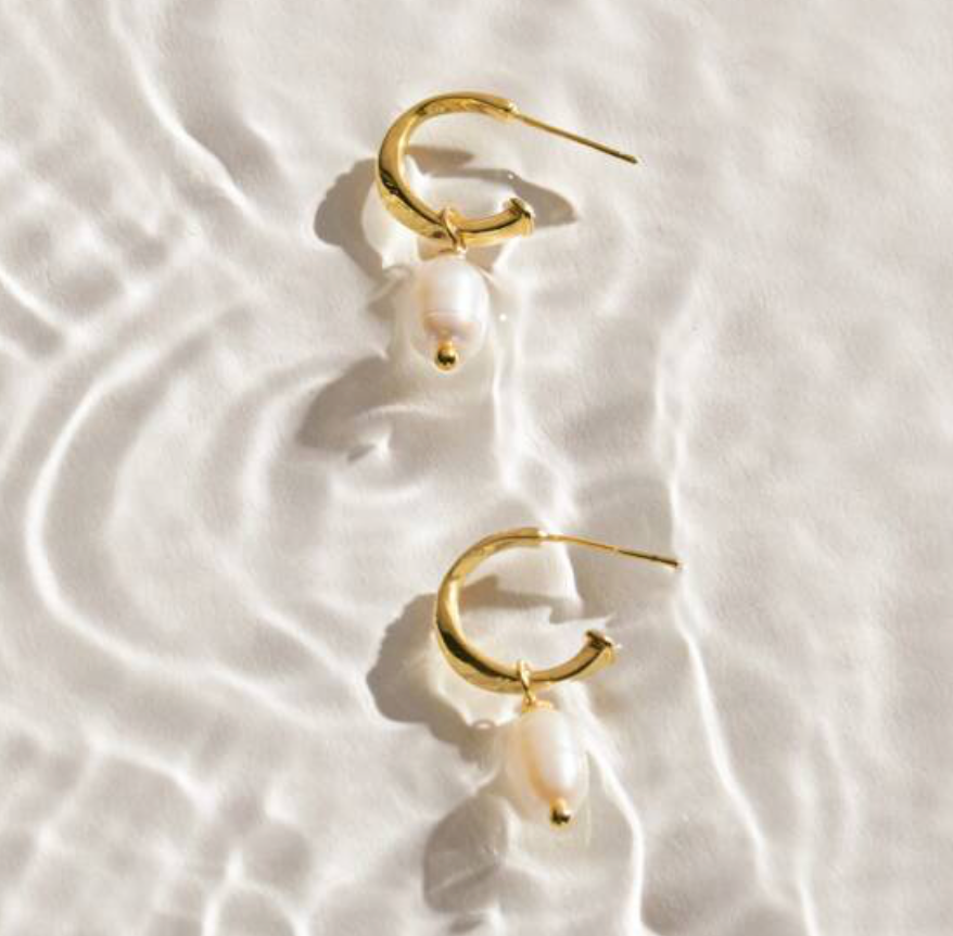 Pearl Lustre Waterproof Gold Hoop Earrings