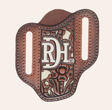 Red Dirt Hat Co Brown Tooled Leather & Bone Inlay Pancake Knife Sheath