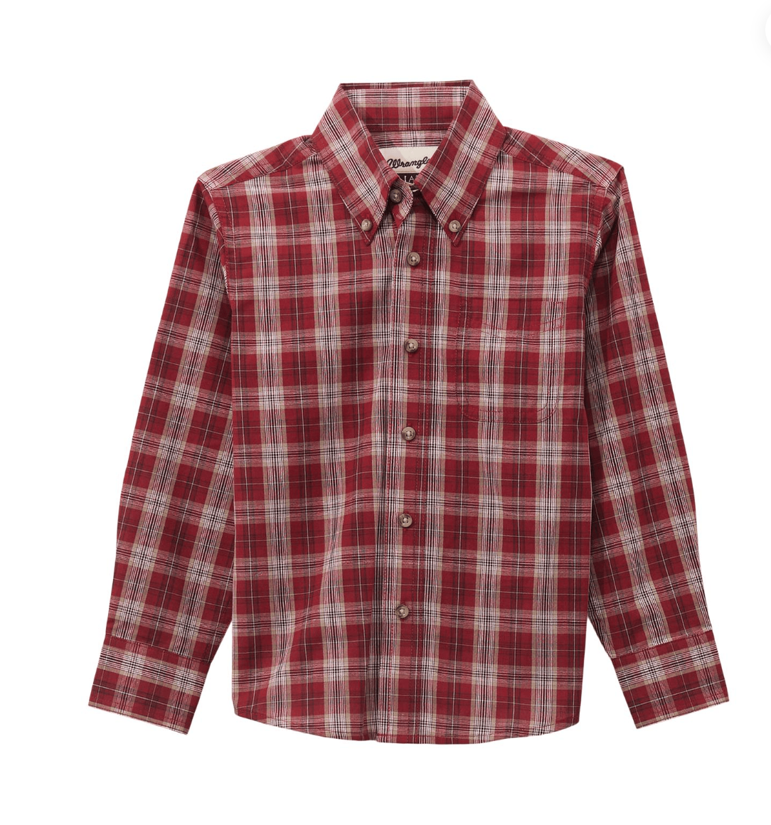 Wrangler Boy's Riata Classic Fit Plaid Button Down Shirt - 2 Colors