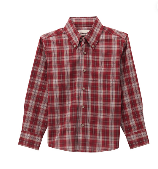 Wrangler Boy's Riata Classic Fit Plaid Button Down Shirt - 2 Colors