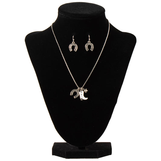 Silver Strike Ladies Boot Horseshoe Silver Earring & Necklace Set