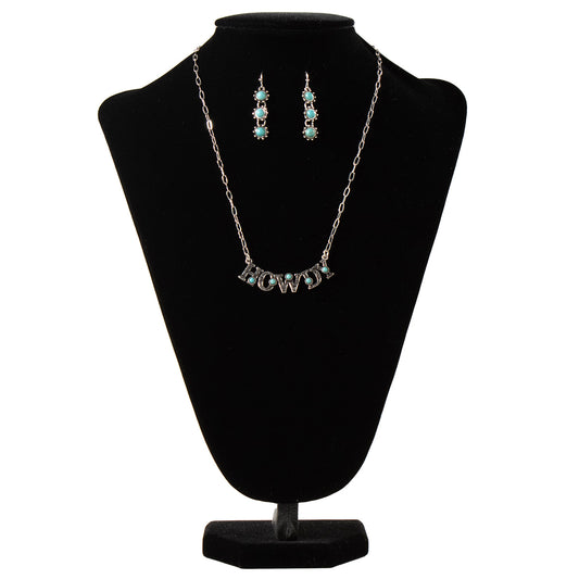 Silver Strike Ladies Howdy Earrings & Necklace Set- Turquoise