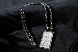 Men's Silver Strike Engraved Black Necklace