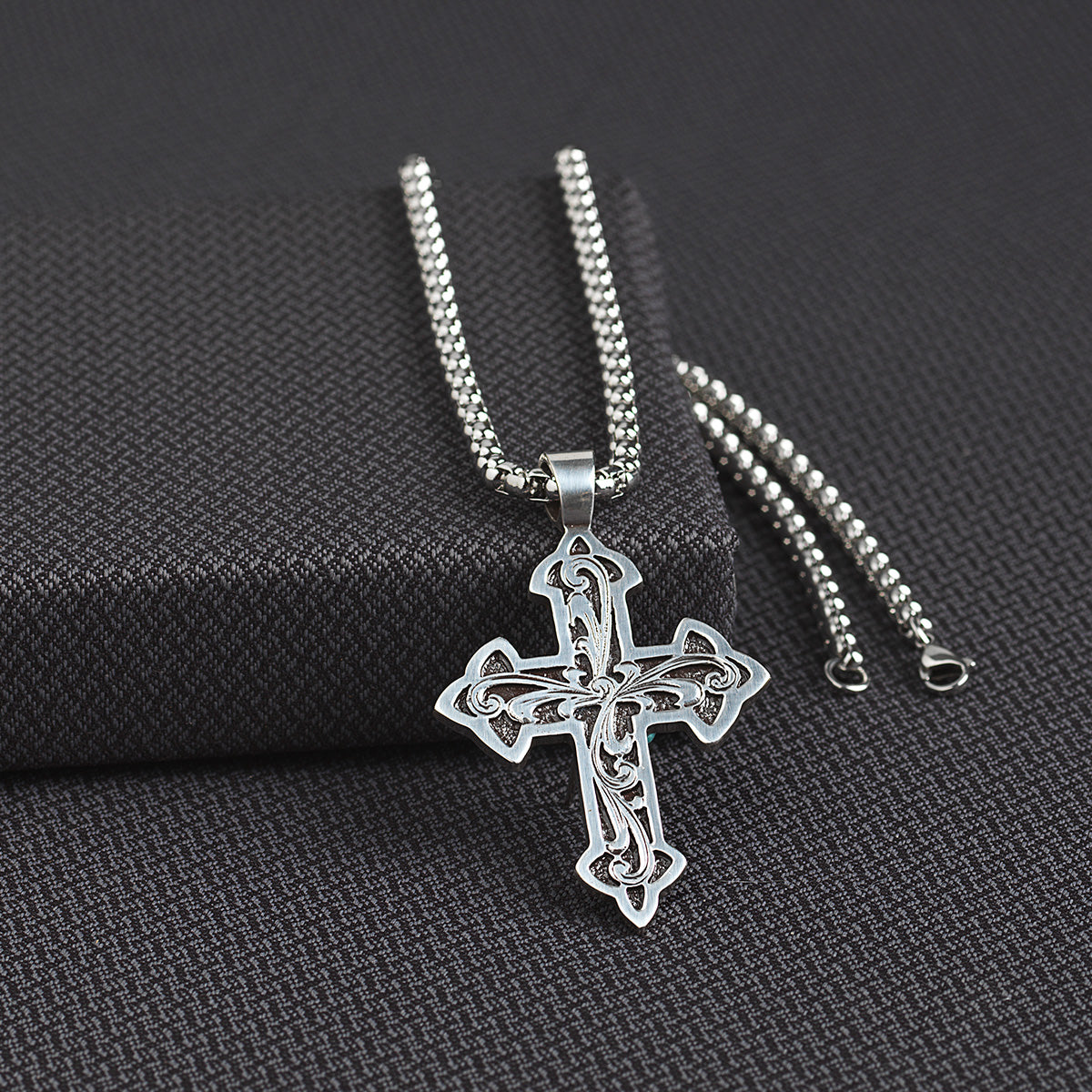 Silver Strike Men's Filgree Cross Silver Necklace