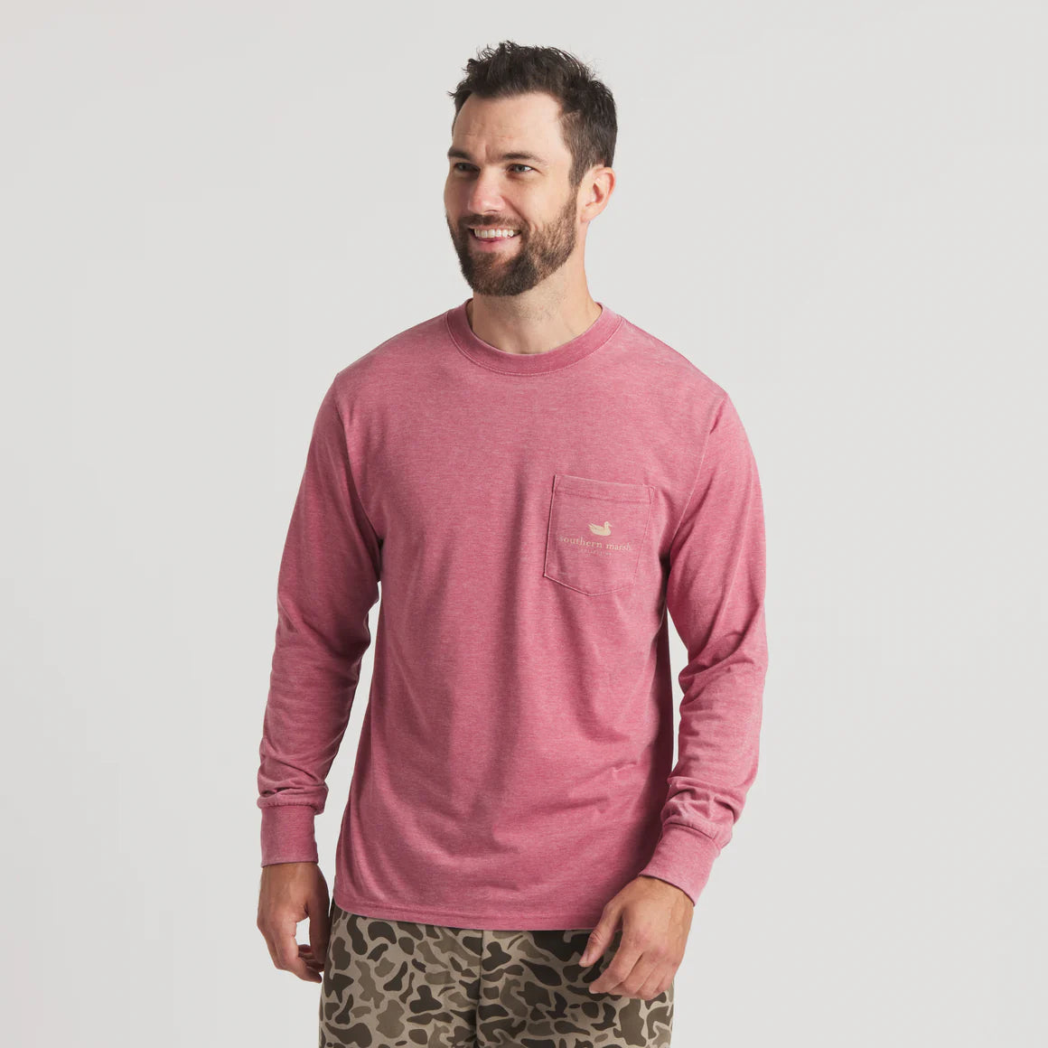 Southern Marsh Men's Crimson Seawash Rut Long Sleeve Tee