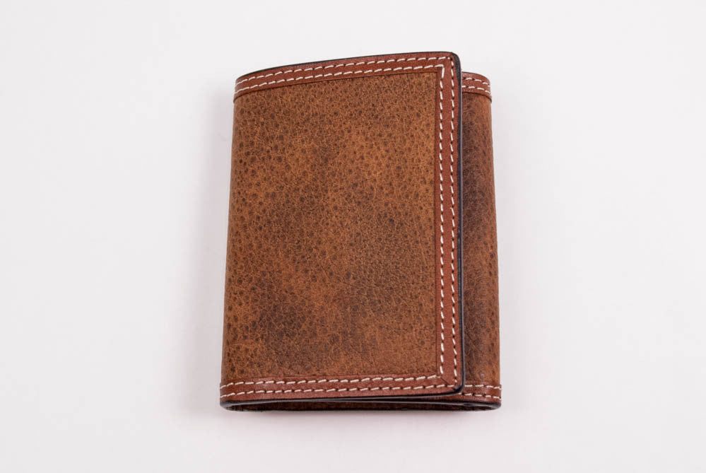 Tumbled Grain with Frame Detail Trifold Wallet