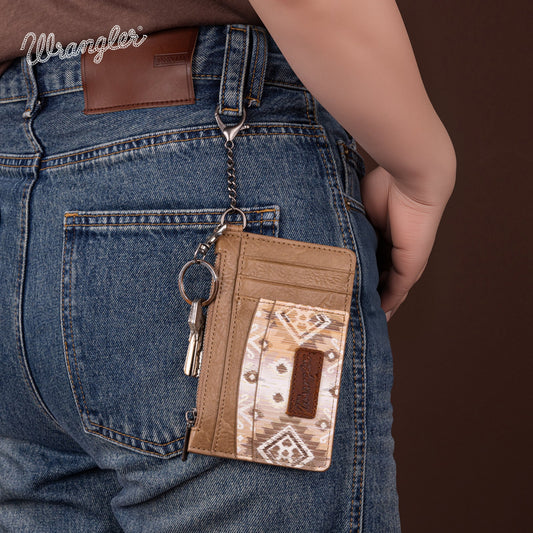 Wrangler Khaki Aztec Print Key Chain Wristlet Card Wallet