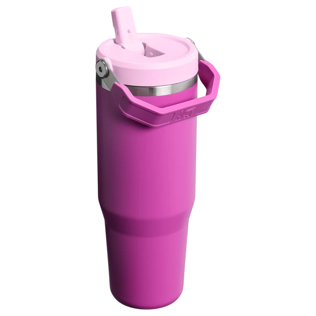 Stanley IceFlow Flip Straw Tumbler 30oz in Dark Blossom, angled view with straw flipped up