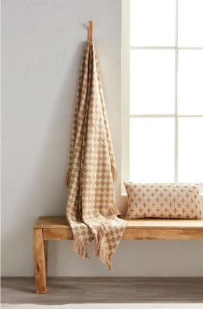 Checkered Tan & Cream Blanket