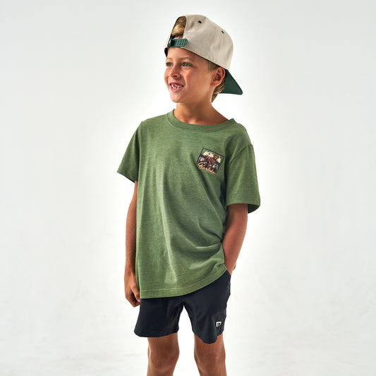 Youth Dog Duck Stamp Heather Olive Tee