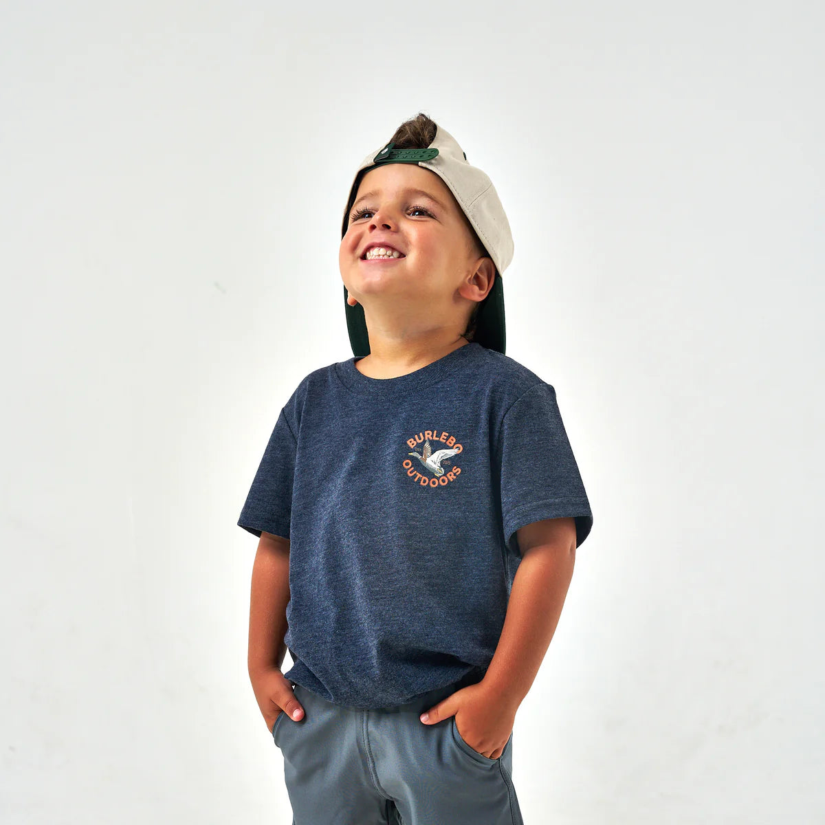 Youth Old School Duck Hunt Heather Navy Burlebo Tee