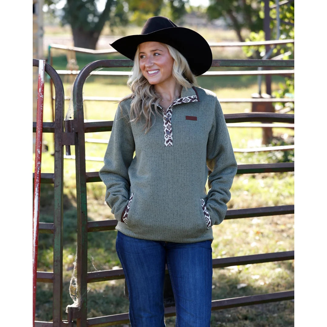 Cinch Women's Olive Southwestern Trim Pullover