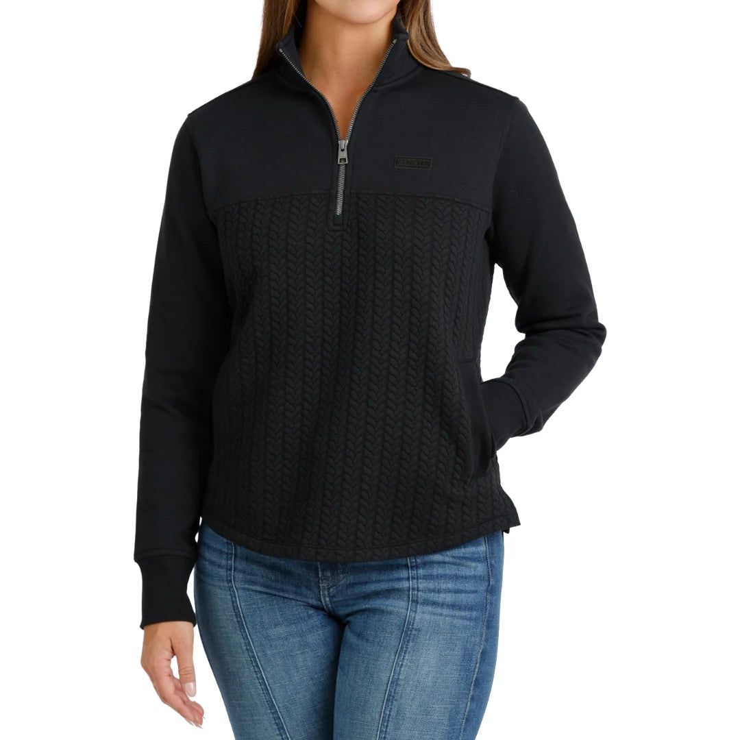 Cinch Women's Black Cable Knit Quarter-Zip Pullover