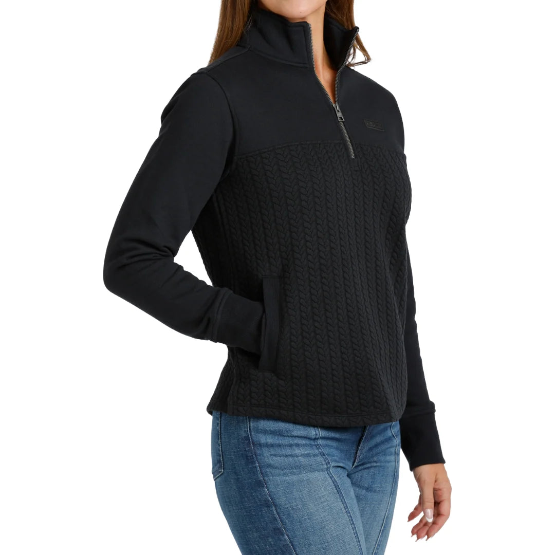 Cinch Women's Black Cable Knit Quarter-Zip Pullover