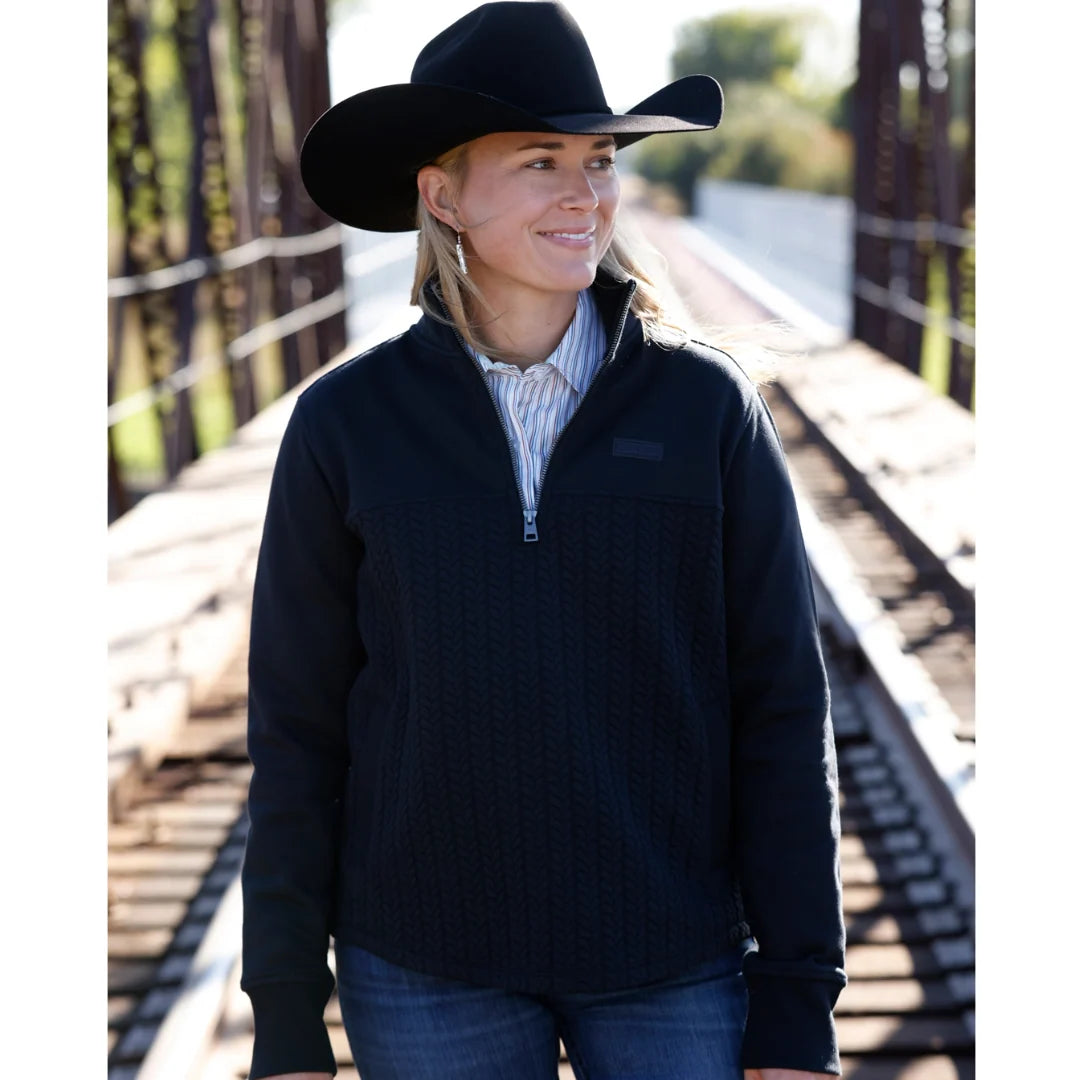 Cinch Women's Black Cable Knit Quarter-Zip Pullover