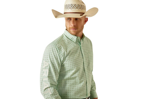 Ariat Men's Team Pierson Light Green & White Button Down Western Shirt