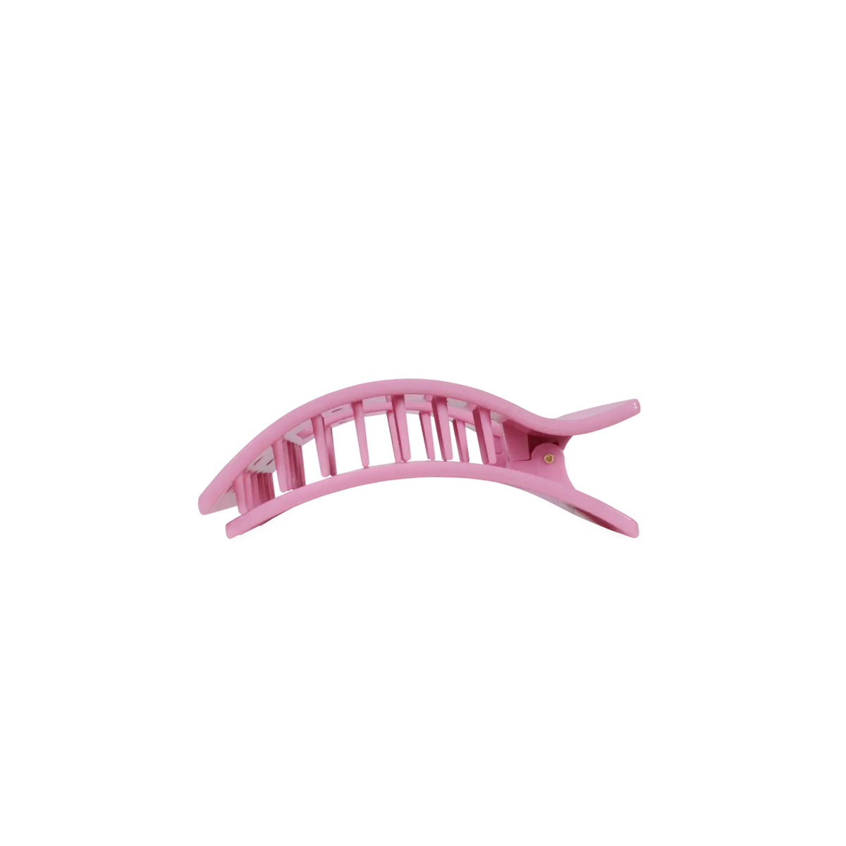 Teleties Just Add A Bow Small Flat Rectangle Hair Clip in pink, side profile showing teeth