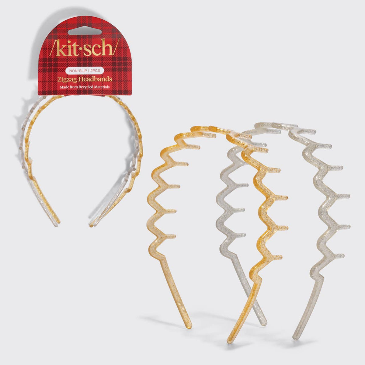 Recycled Plastic Zigzag Headbands 2pc Set - Gold and Silver