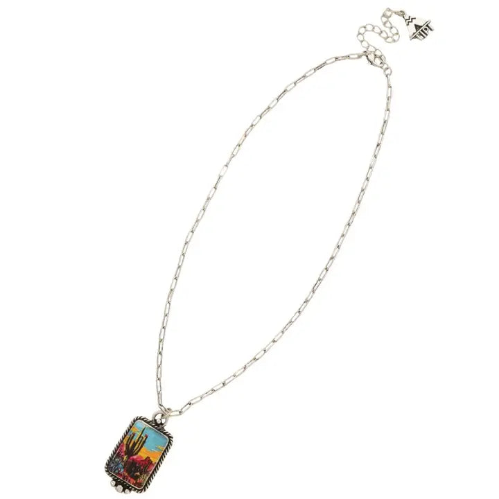 Western Desert Cactus Pendant Necklace