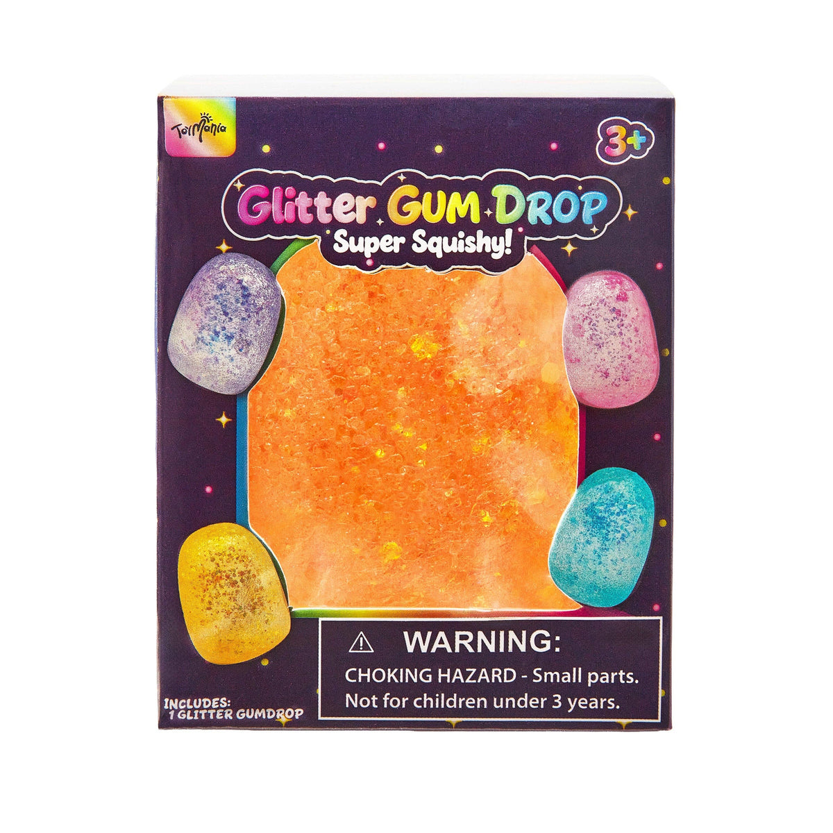 Sensory Toy Box: Squishy Glitter Gum Drops Stress Relief Fidget Toy (1pc) Ships Assorted