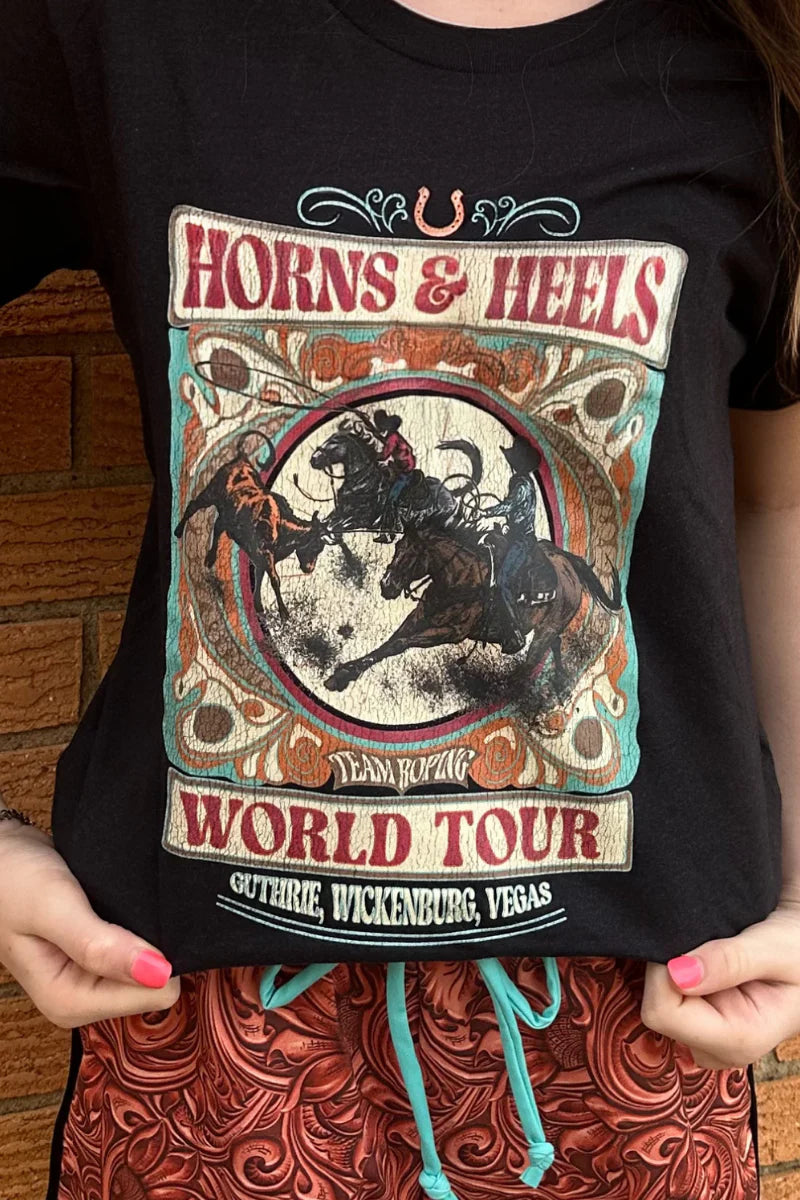 Girl's Team Roping World Tour Black Tee