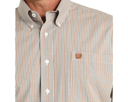 Cinch Men's White Plaid Long Sleeve Button Down Shirt