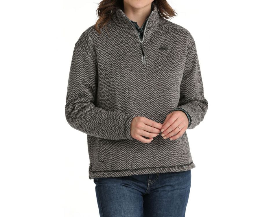 Cinch Women's Grey Herringbone Sweater Knit Pullover