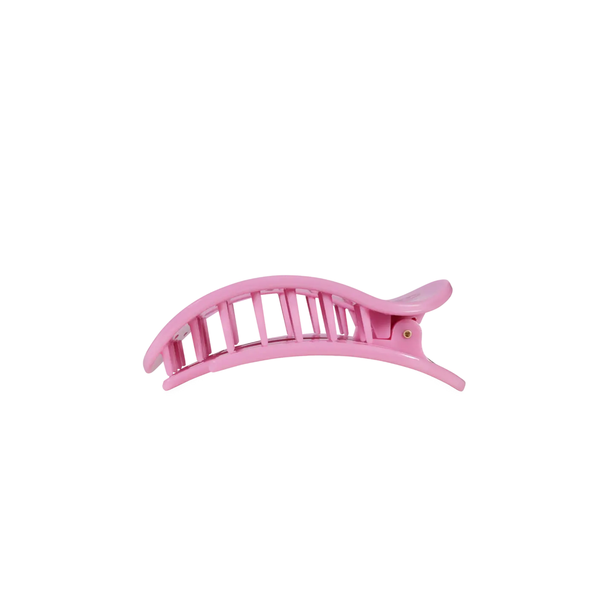 Teleties Just Add A Bow Small Flat Round Hair Clip in pink, side profile showing teeth