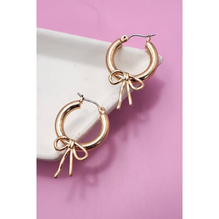 Worn Gold Bow Puffy Hoop Earrings