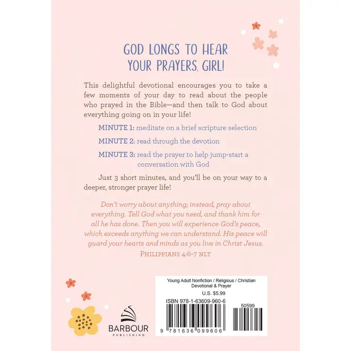 Choose Prayer 3-Minute Devotions for Teen Girls, pink back cover