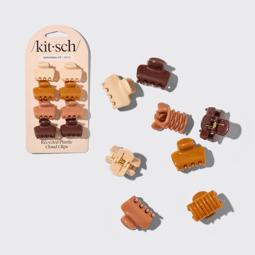 Kitsch mini cloud claw clips 8 pack in Sedona brown and tan tones, shown with packaging