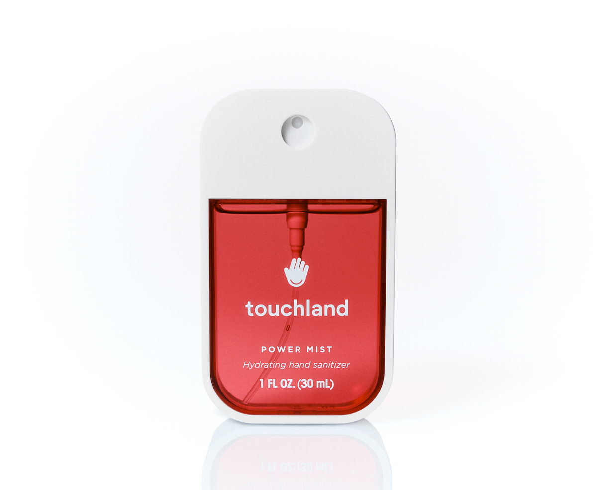 Touchland Cranberry Fizz Power Mist Hand Sanitizer, red 1 oz spray bottle, front view