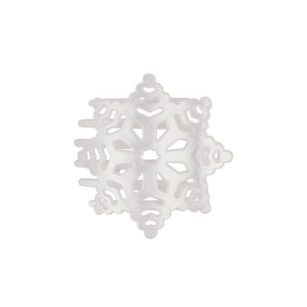 Teleties white glitter snowflake flat hair clip, front view