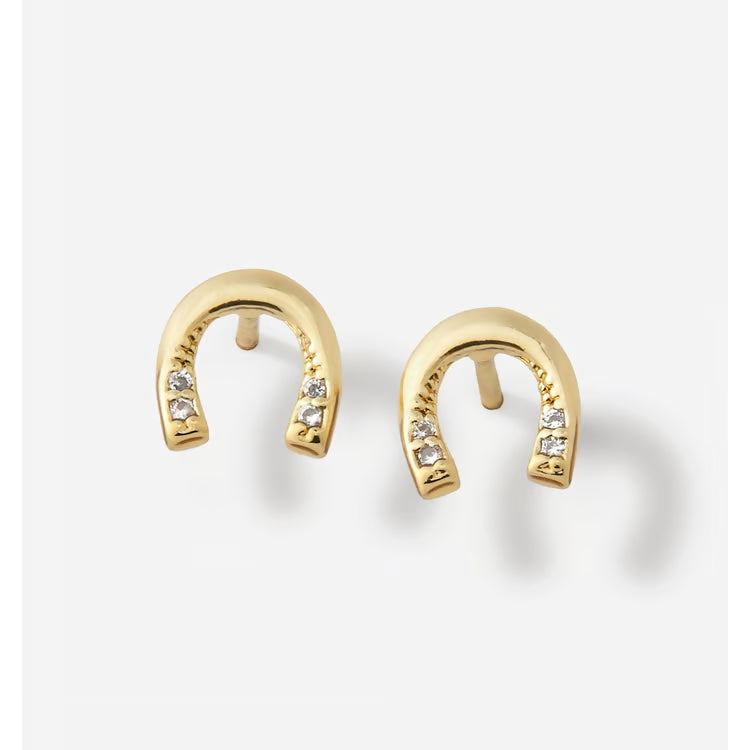 Charlie Paige Diamond Studded Gold Horseshoe Earrings