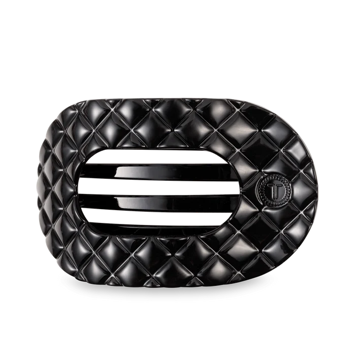 Jet Black Quilted LARGE Flat Round Hair Clip