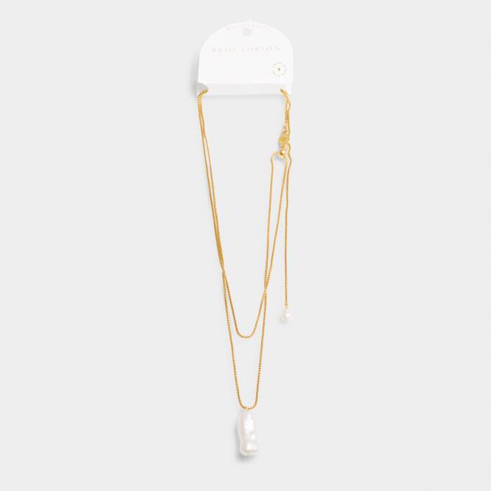 Pearl Lustre Waterproof Gold Lariat Necklace