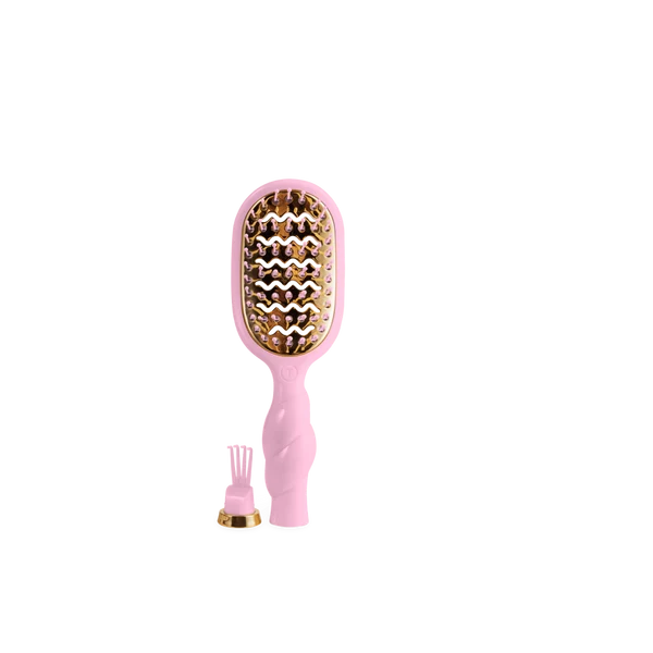Teleties Mini Vented Brush in Bubblegum Pink, bristle side with cleaning tool