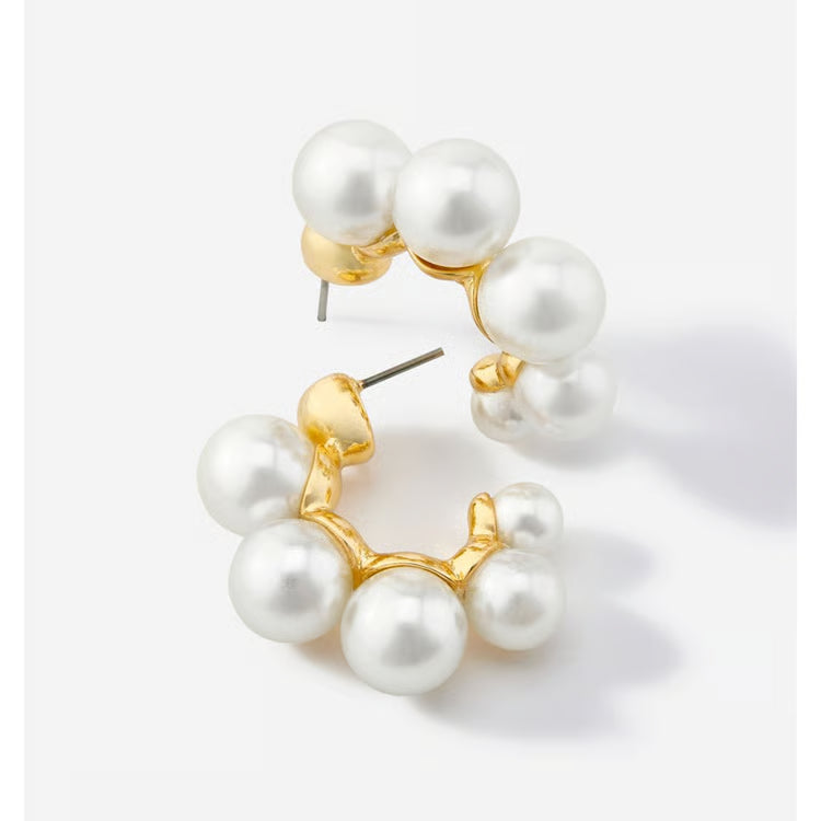 Charlie Paige Oversized Gold Pearl Hoop Earrings