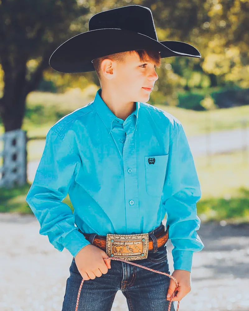 Cinch Boys Solid Turquoise Button Up Shirt